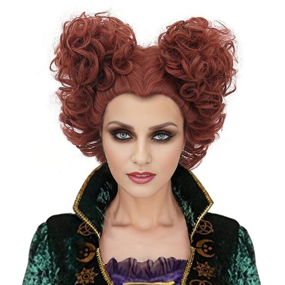 Women Brown Short Curly Copper Heart Wig Witch Costume Accessory Wigs for Party - Picture 1 of 8